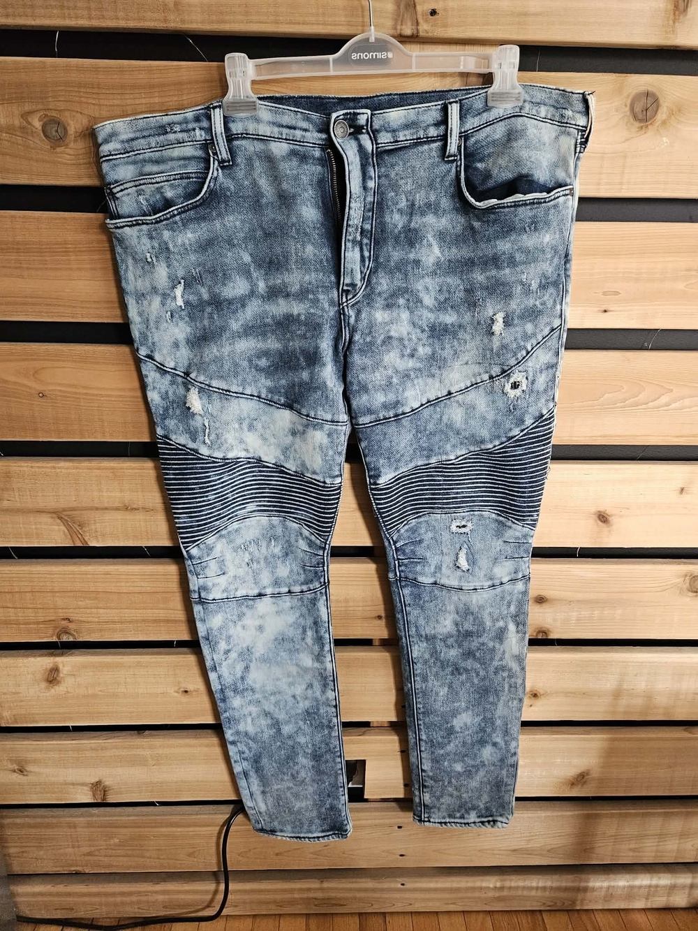 True Religion Light Acid Wash Blue Skinny Moto Jeans